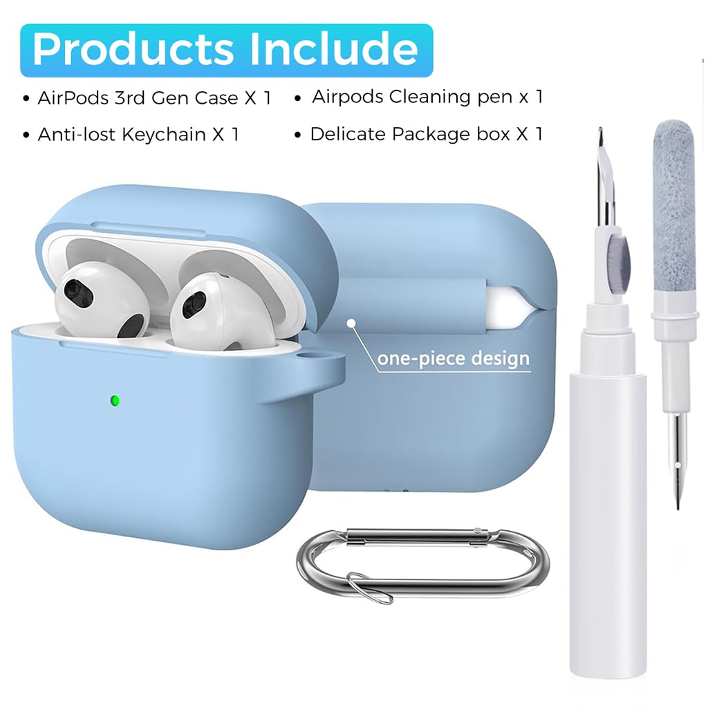 ZORBES® for AirPods 3rd Generation Case Cover Protective Silicone Cover with Carabiner & Dual-Headed Earbud Cleaning Pen Anti-Scratch AirPods 3 Case for Apple AirPods Gen 3 Case, Blue ZORBES® for AirPods 3rd Generation Case Cover Protective Silicone Cover with Carabiner & Dual-Headed Earbud Cleaning Pen Anti-Scratch AirPods 3 Case for Apple AirPods Gen 3 Case, Blue